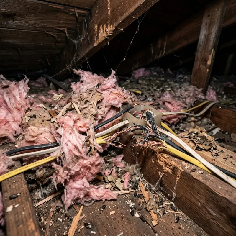 Contaminated ceiling insulation being assessed in a Karingal roof space