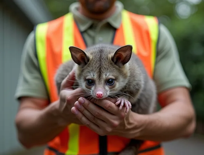 Animal handler safely recovering a deceased possum in Karingal